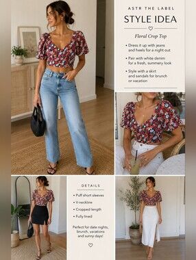 ASTR The Label Floral Puff Sleeve Crop TopSize: Medium